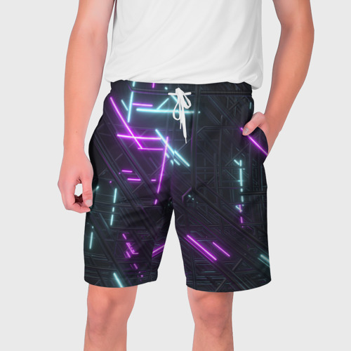 Мужские шорты 3D с принтом Неоновые полосы, вид спереди #2