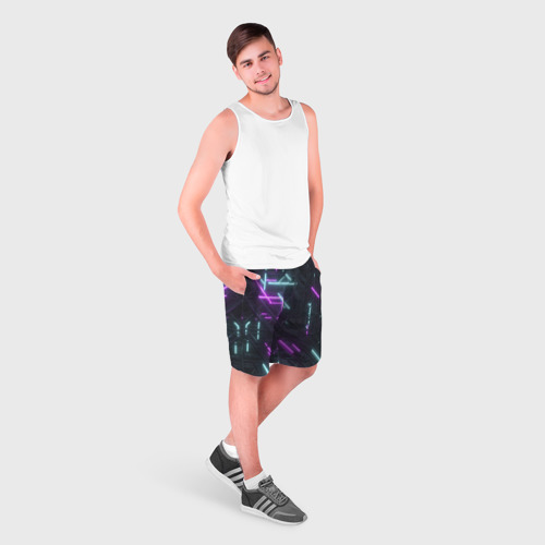 Мужские шорты 3D с принтом Неоновые полосы, фото на моделе #1