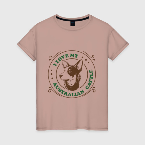 Женская футболка хлопок с принтом Австралийская пастушья собака, вид спереди #2