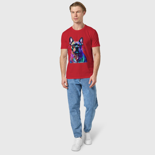 Мужская футболка хлопок с принтом Голова красочного французского бульдога, вид сбоку #3