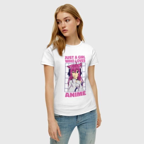 Женская футболка хлопок с принтом Just a girl who loves anime, фото на моделе #1