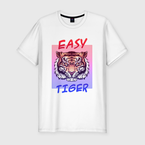 Мужская приталенная футболка из хлопка с принтом Просто тигр, вид спереди №1