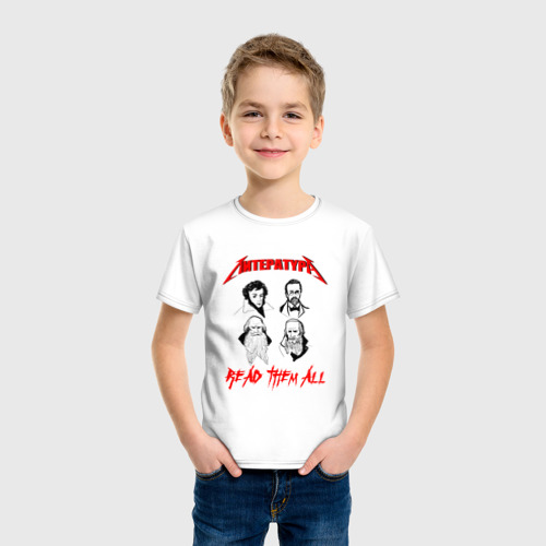 Детская футболка хлопок Литературные гении, цвет белый - фото 3