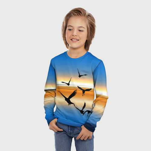 Детский лонгслив 3D Вороны на закате, цвет 3D печать - фото 3