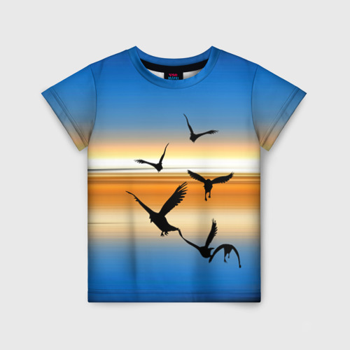 Детская футболка с принтом Вороны на закате, вид спереди №1