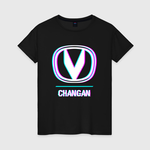 Женская футболка хлопок с принтом Значок Changan в стиле glitch, вид спереди #2