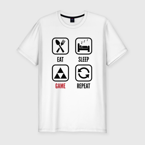 Мужская приталенная футболка из хлопка с принтом Eat - sleep - Zelda - repeat, вид спереди №1