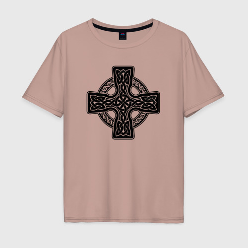Мужская футболка хлопок Oversize Кельтский крест, цвет пыльно-розовый