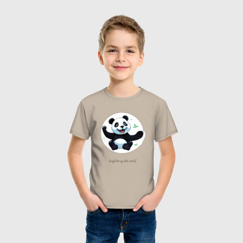 Детская футболка хлопок Забавный малыш панды, цвет миндальный - фото 3