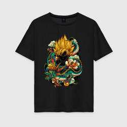 Женская футболка хлопок Oversize Dragon ball дракон и цветы