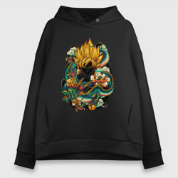 Женское худи Oversize хлопок Dragon ball дракон и цветы