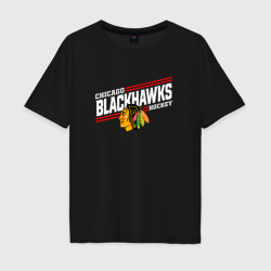 Мужская футболка хлопок Oversize Чикаго Блэкхокс название команды и логотип