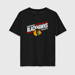 Женская футболка хлопок Oversize Чикаго Блэкхокс название команды и логотип