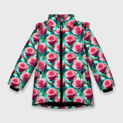Узор из розовых роз – Зимняя куртка для девочек 3D с принтом купить