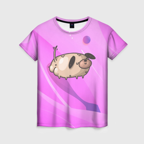 Женская футболка с принтом Собачка виляет хвостиком, вид спереди №1