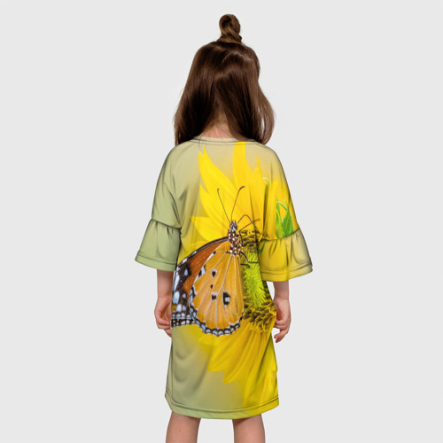 Детское платье 3D с принтом Бабочка на цветочке, вид сзади #2