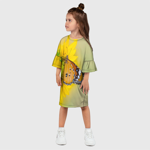 Детское платье 3D с принтом Бабочка на цветочке, фото на моделе #1
