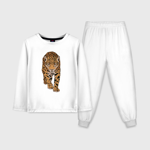 Детская пижама с лонгсливом из хлопка с принтом Леопард дикая кошка, вид спереди №1