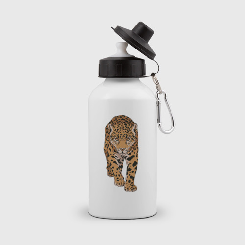 Бутылка спортивная с принтом Леопард дикая кошка, вид спереди №1