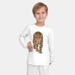 Пижама с принтом Леопард дикая кошка для ребенка, вид на модели спереди №2. Цвет основы: белый