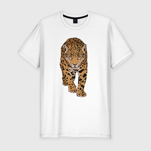 Мужская футболка хлопок Slim Леопард дикая кошка, цвет белый