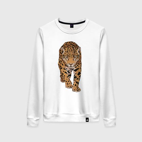 Женский свитшот хлопок с принтом Леопард дикая кошка, вид спереди #2