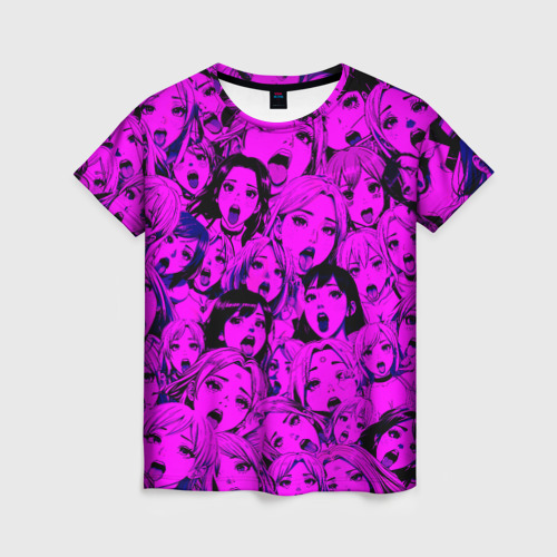 Женская футболка 3D с принтом Ahegao: Фиолетовый, вид спереди #2