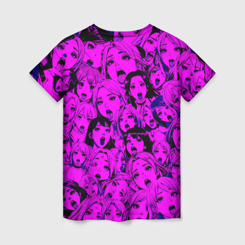 Женская футболка 3D с принтом Ahegao: Фиолетовый, вид сзади #1