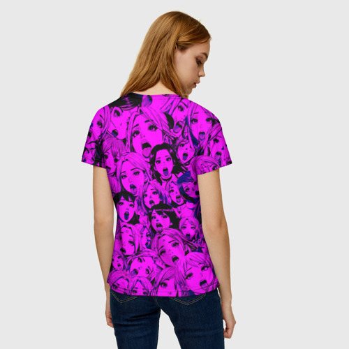Женская футболка 3D с принтом Ahegao: Фиолетовый, вид сзади #2