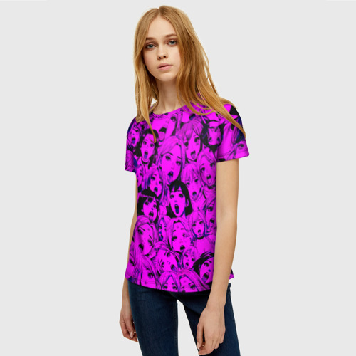 Женская футболка 3D с принтом Ahegao: Фиолетовый, фото на моделе #1