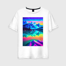 Женская футболка хлопок Oversize Горы отражаются в озере