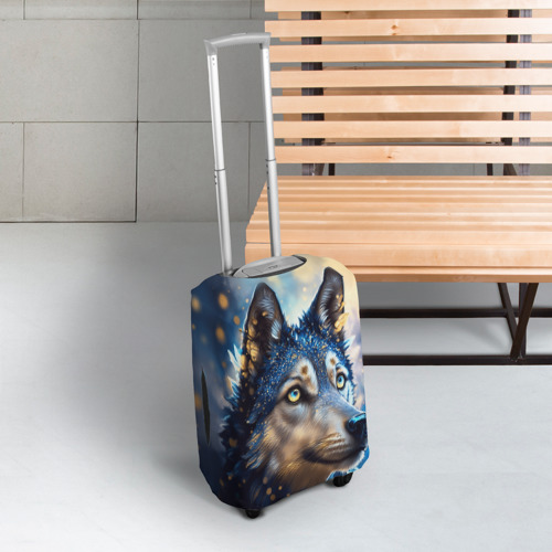 Чехол для чемодана 3D Волк на синем фоне, цвет 3D печать - фото 3