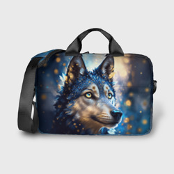Сумка для ноутбука 3D Волк на синем фоне