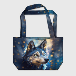 Пляжная сумка 3D Волк на синем фоне