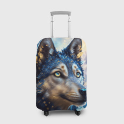 Чехол для чемодана 3D Волк на синем фоне