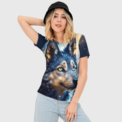 Женская футболка 3D Slim Волк на синем фоне - фото 2
