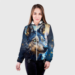 Женская куртка 3D Волк на синем фоне - фото 2