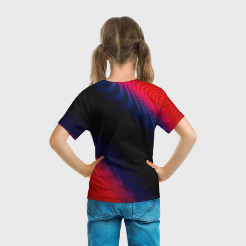 Детская футболка 3D с принтом Saab красный карбон, вид сзади #2