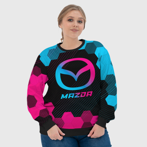 Женский свитшот 3D с принтом Mazda - neon gradient, фото #4
