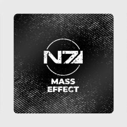 Магнит виниловый Квадрат Mass Effect с потертостями на темном фоне