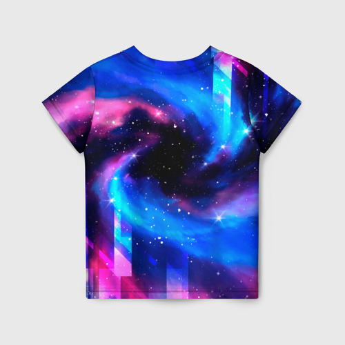 Детская футболка 3D с принтом Portal неоновый космос, вид сзади #1
