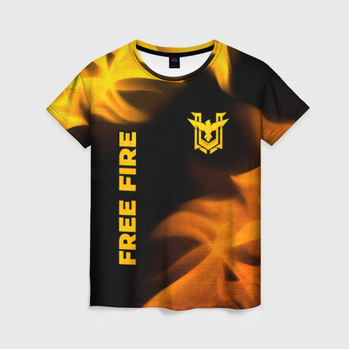 Женская футболка 3D с принтом Free Fire - gold gradient: надпись, символ, вид спереди #2