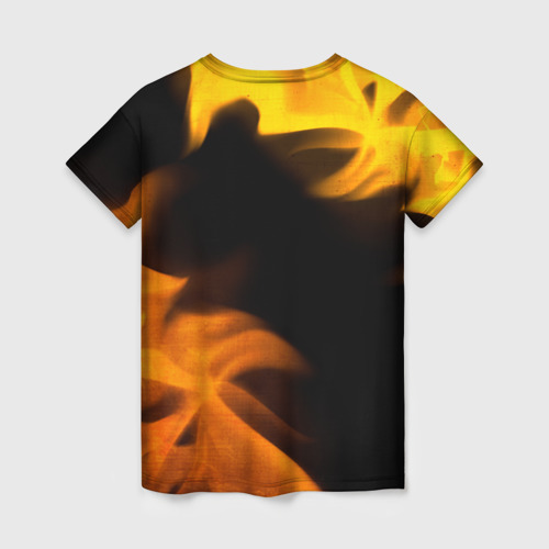 Женская футболка 3D с принтом Free Fire - gold gradient: надпись, символ, вид сзади #1