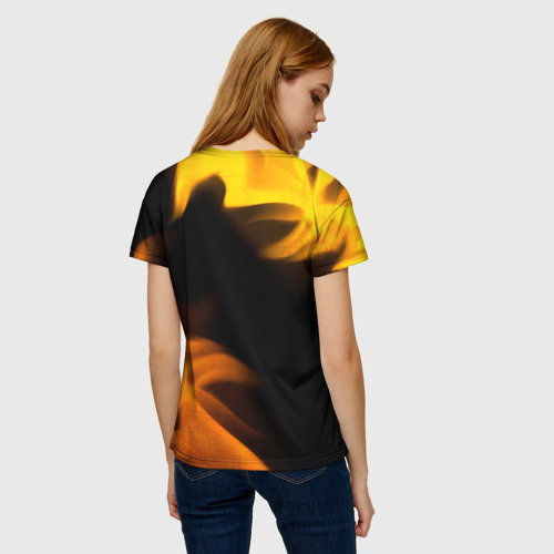 Женская футболка 3D с принтом Free Fire - gold gradient: надпись, символ, вид сзади #2