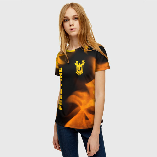 Женская футболка 3D с принтом Free Fire - gold gradient: надпись, символ, фото на моделе #1