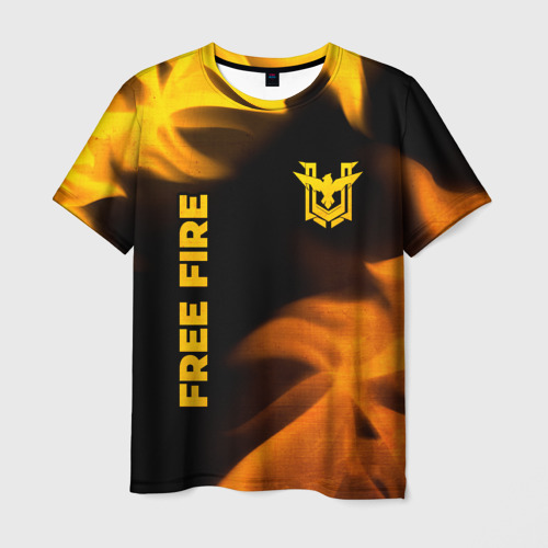 Мужская футболка с принтом Free Fire - gold gradient: надпись, символ, вид спереди №1