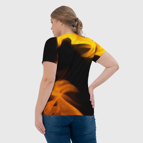 Женская футболка 3D с принтом Free Fire - gold gradient: надпись, символ, вид сзади #2