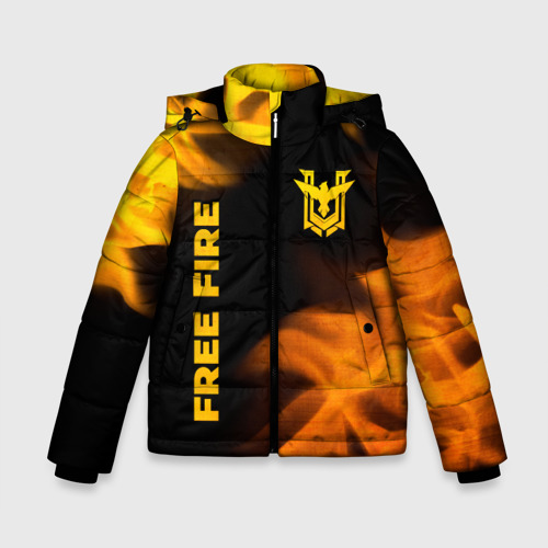 Зимняя куртка для мальчиков 3D Free Fire - gold gradient: надпись, символ, цвет черный