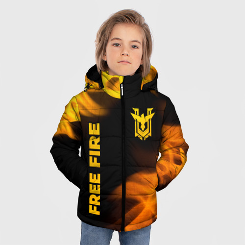 Зимняя куртка для мальчиков 3D Free Fire - gold gradient: надпись, символ, цвет черный - фото 3