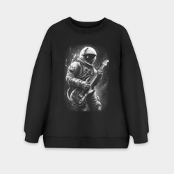 Женский свитшот oversize без начеса хлопок Космонавт с электрогитарой